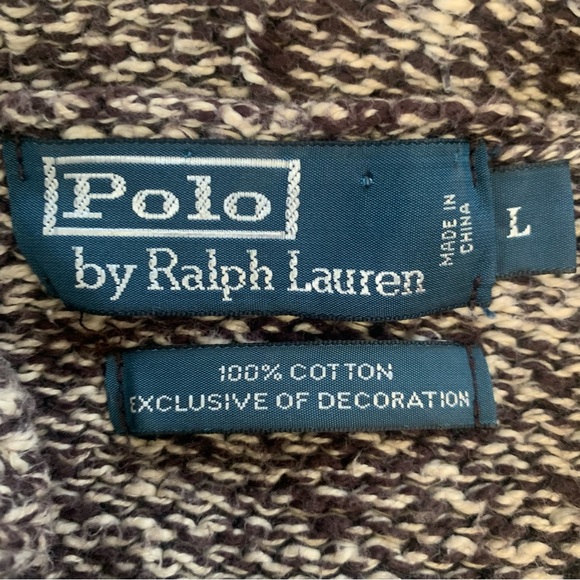 Vintage 1990s Polo Ralph Lauren Brown 100% Cotton Fisherman Toggle Sweater Sz L - Picture 3 of 8